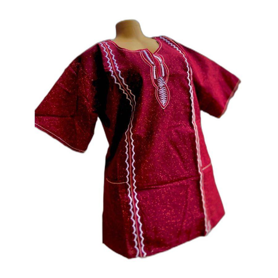 Kids' Embroidered Tunic — Burgundy