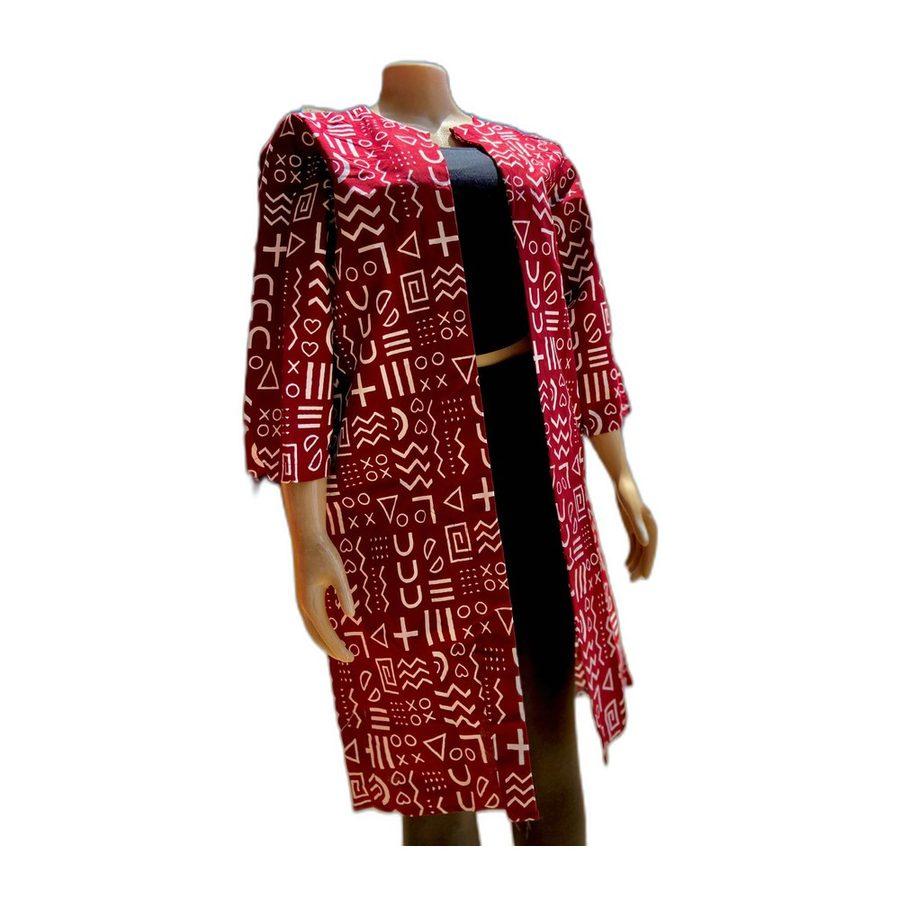 Symbol-Print Duster — Burgundy