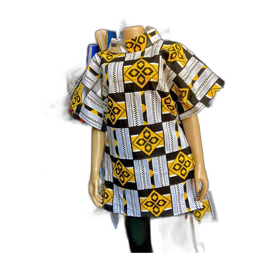 Kente-Style Top — Gold & Ink