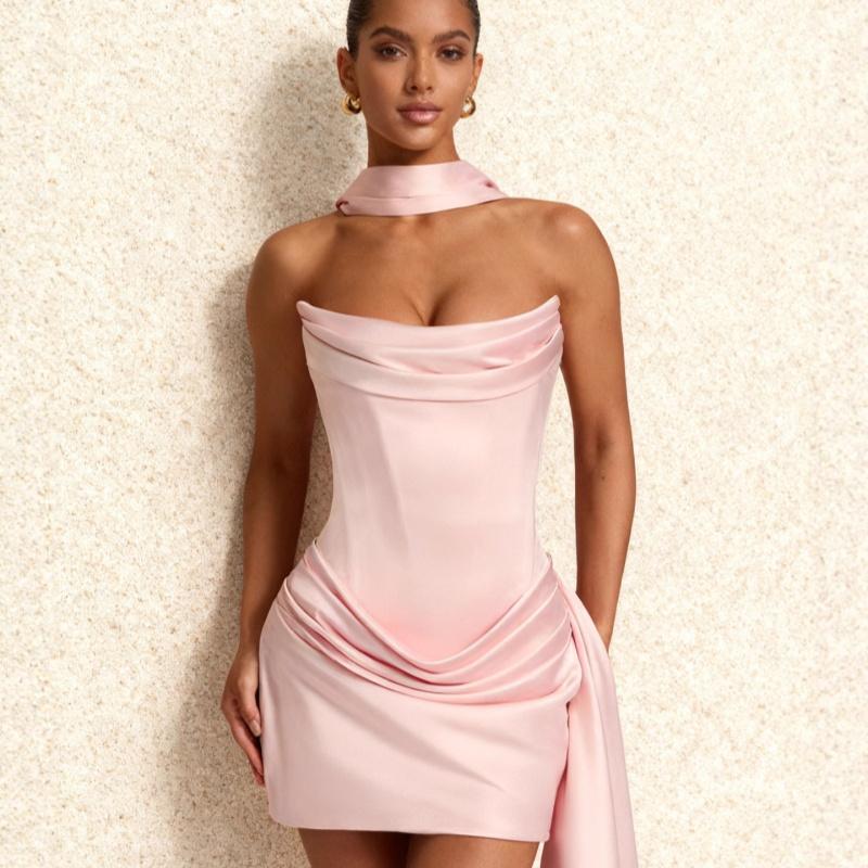 Satin Halter-neck Strapless Evening Dress For Women