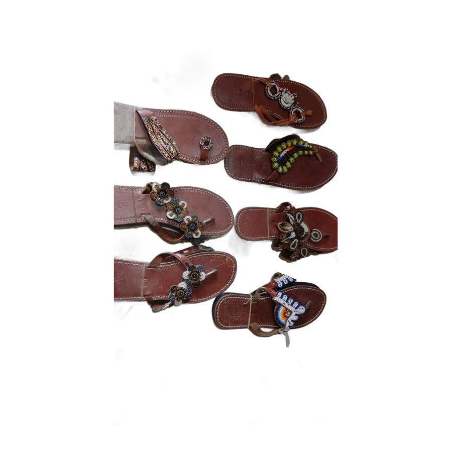 Beaded Leather Sandals — Floral Bead