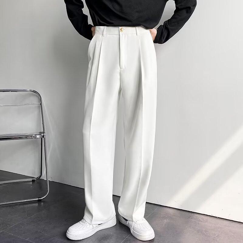 Loose-fitting Straight-leg Trousers Ice-silk White Suit Pants For Men
