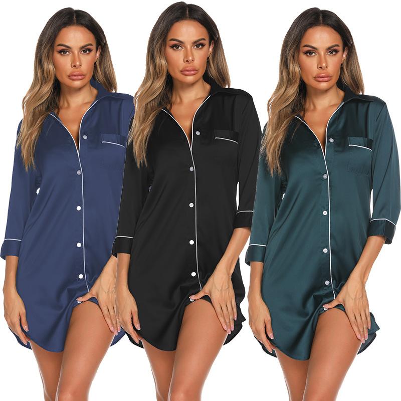 Simulation Silk Mid-length Nightdress Loose-fitting Suitable For Both Lounging At Home And