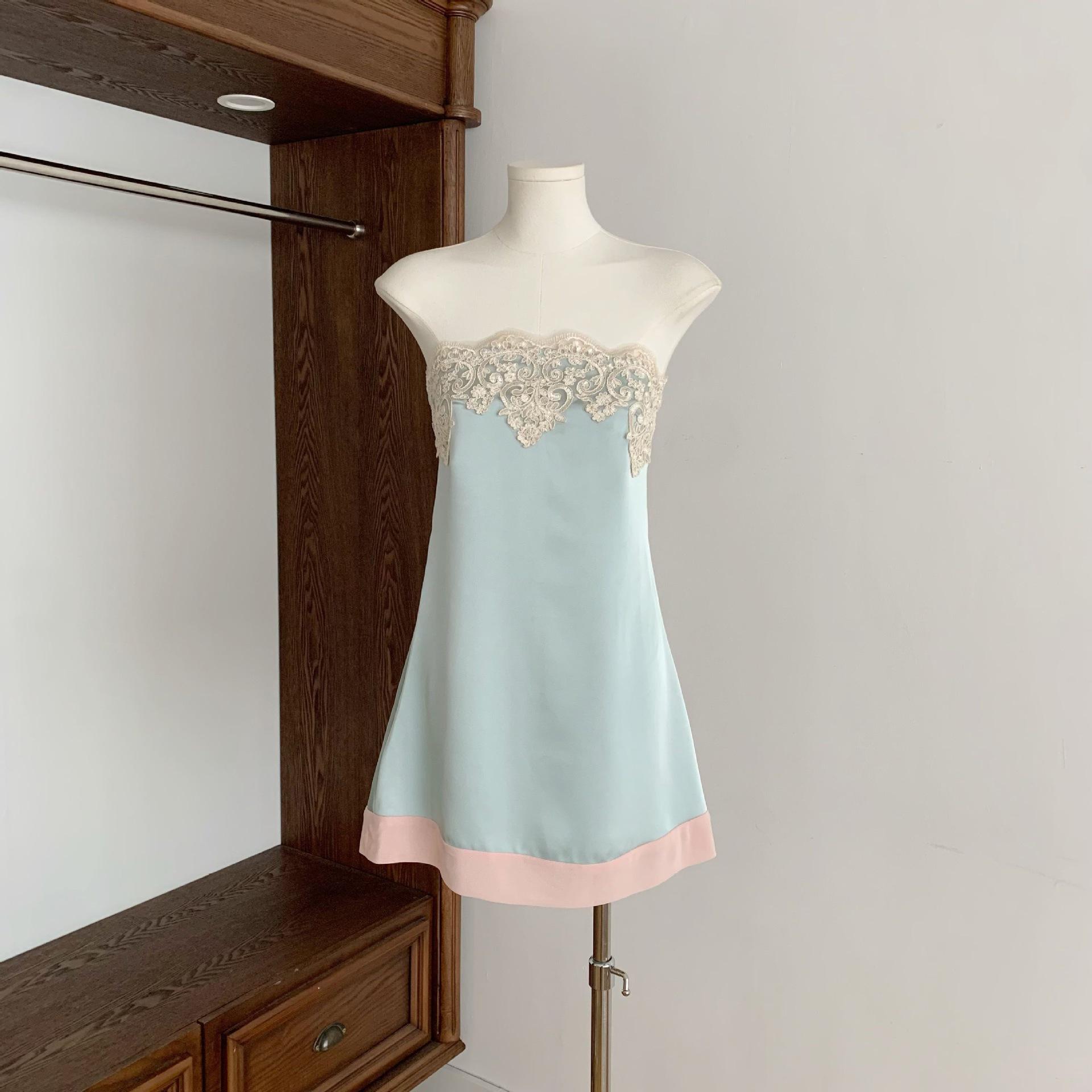 Strapless Satin Lace Trim Cotton Dress