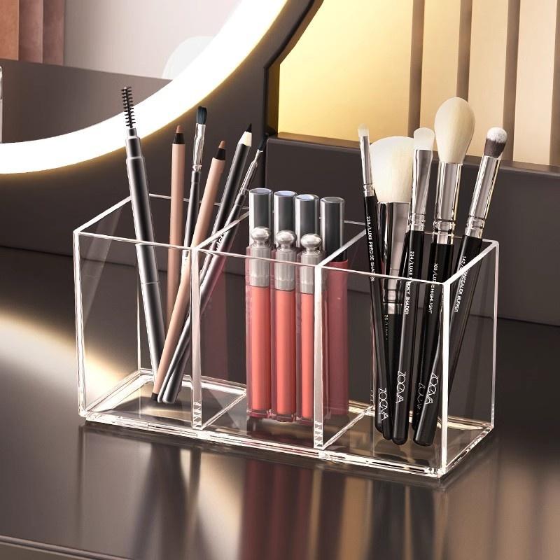 Rectangular Transparent Plastic Desktop Cosmetic Brush Organizer